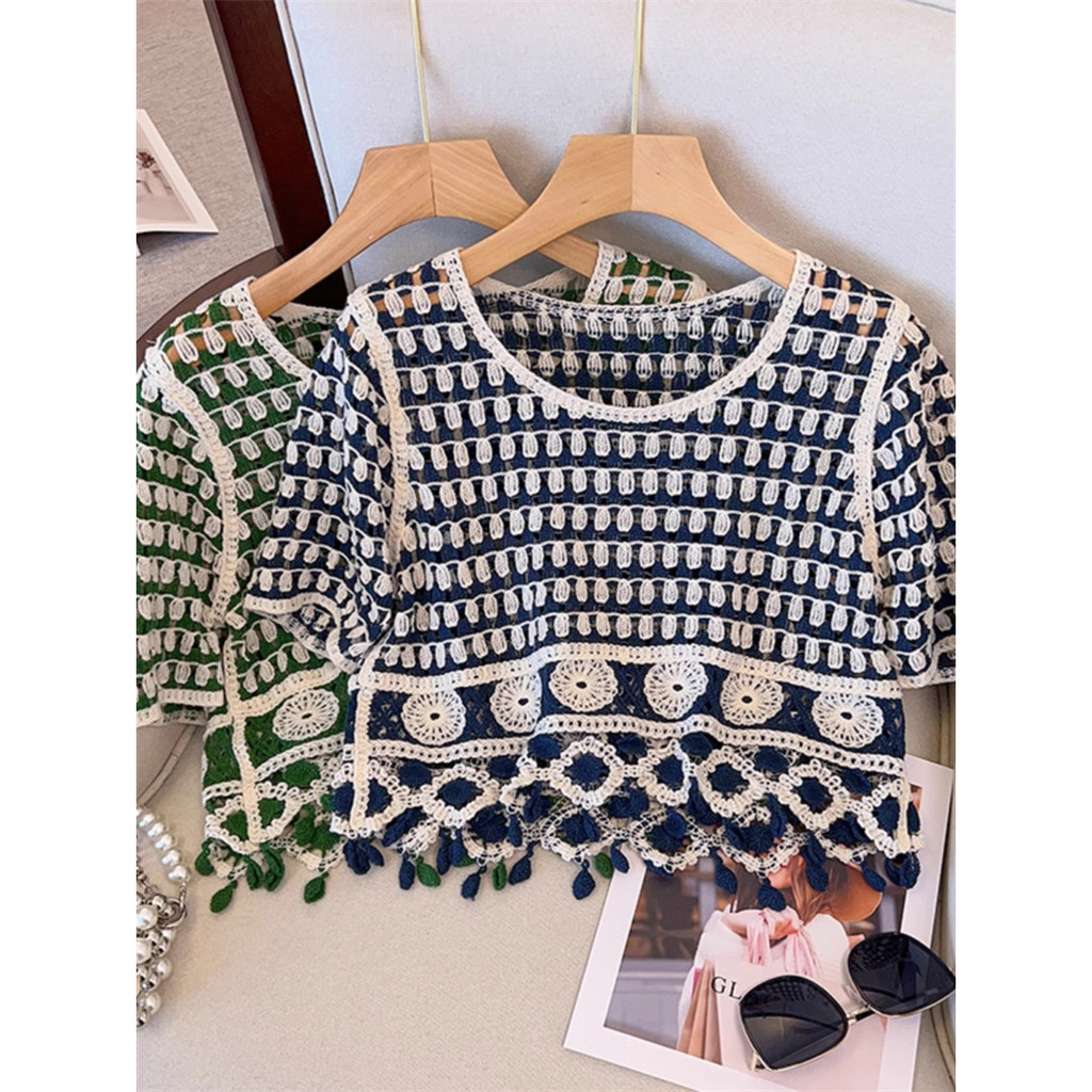 Áo Thun Tay Ngắn Vải Lụa Lạnh Mỏng Thiết Kế Khoét Lỗ Độc Đáo Thời Trang Mùa Hè Cho Nữ