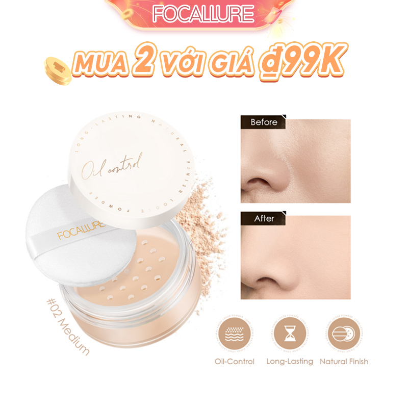Phấn phủ Focallure kiềm dầu lâu trôi trang điểm tự nhiên nhiều màu tùy chọn