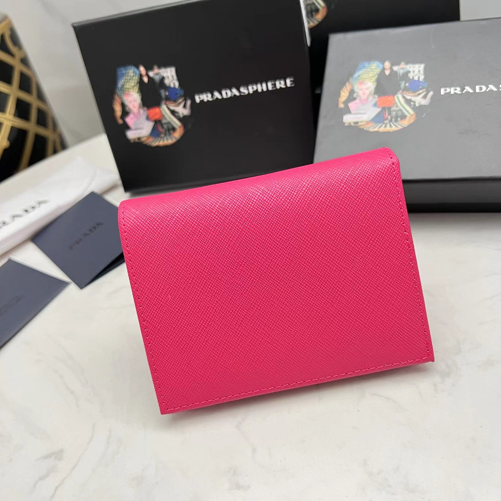 PRADA  Ví Đựng Tiền Xu 100% Da Bò Có Kẹp Họa Tiết Chữ Thập Cho Nam Và Nữ