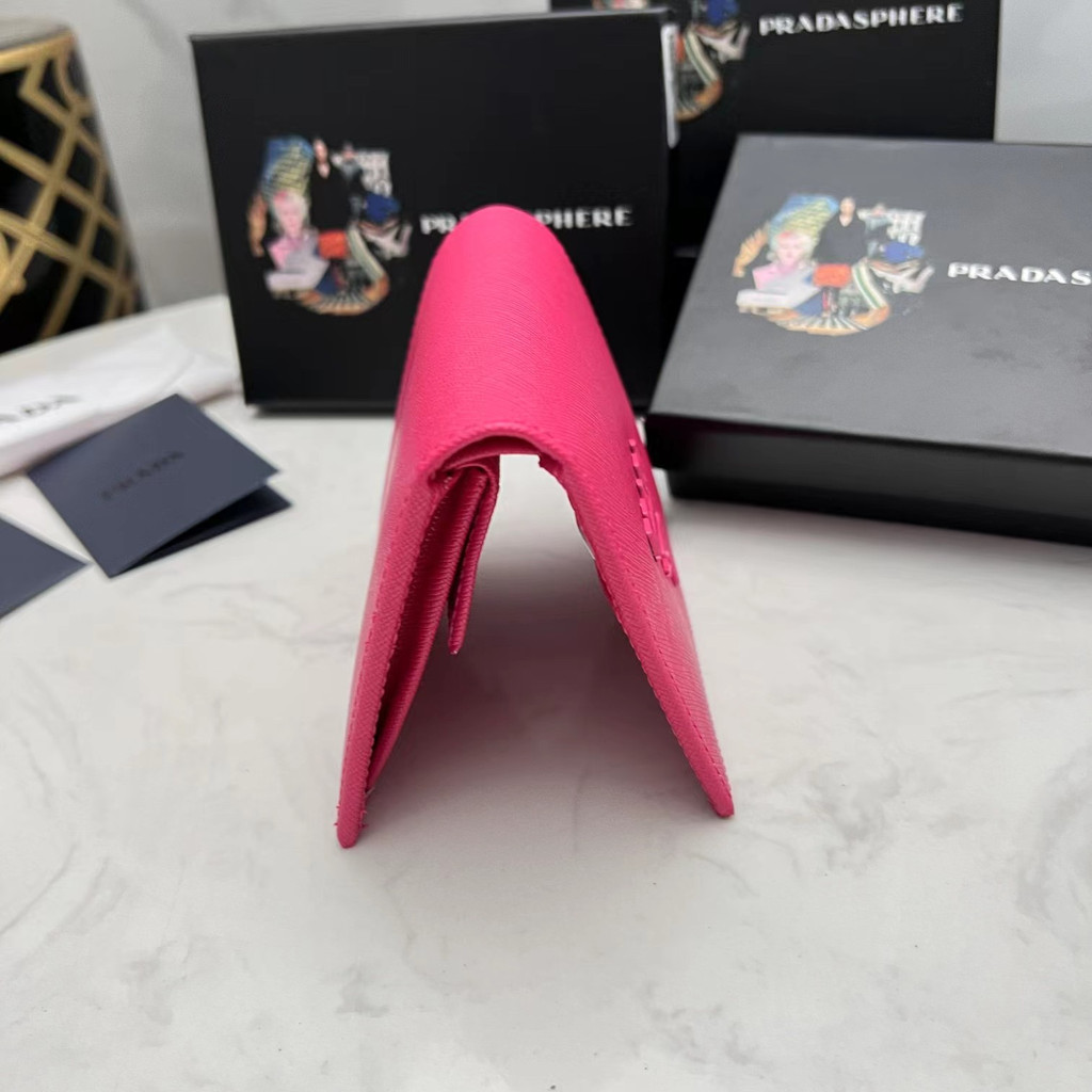 PRADA  Ví Đựng Tiền Xu 100% Da Bò Có Kẹp Họa Tiết Chữ Thập Cho Nam Và Nữ