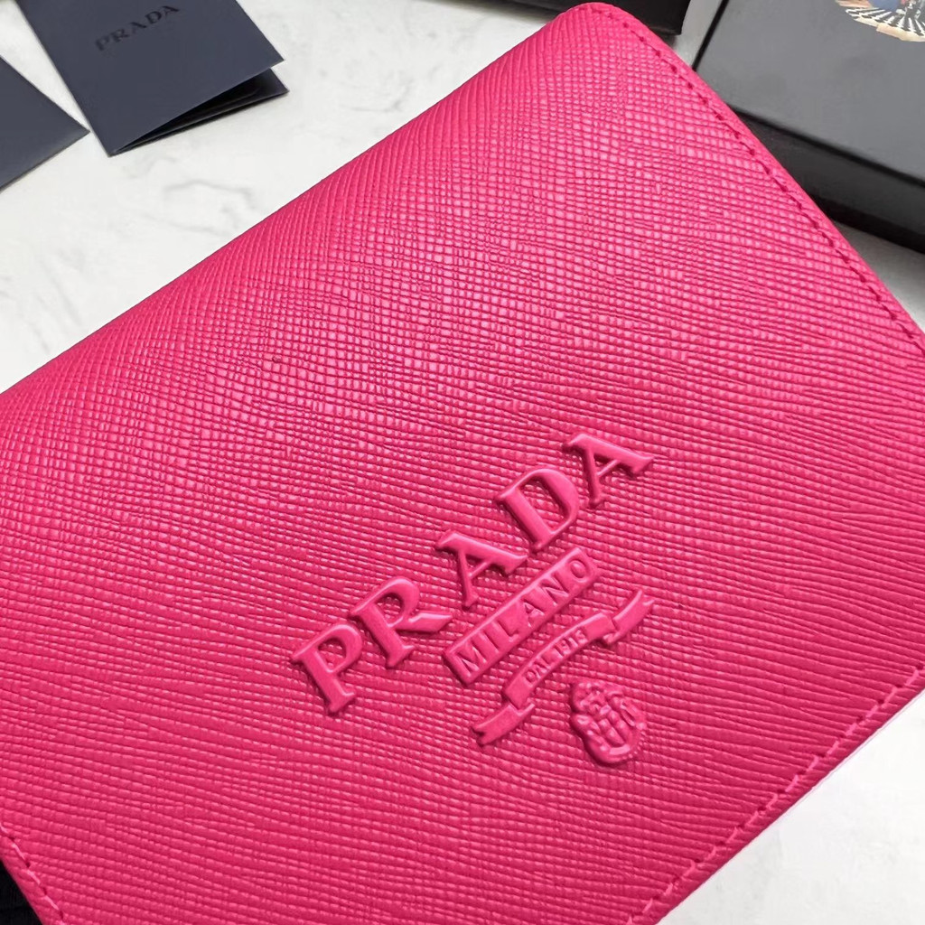 PRADA  Ví Đựng Tiền Xu 100% Da Bò Có Kẹp Họa Tiết Chữ Thập Cho Nam Và Nữ