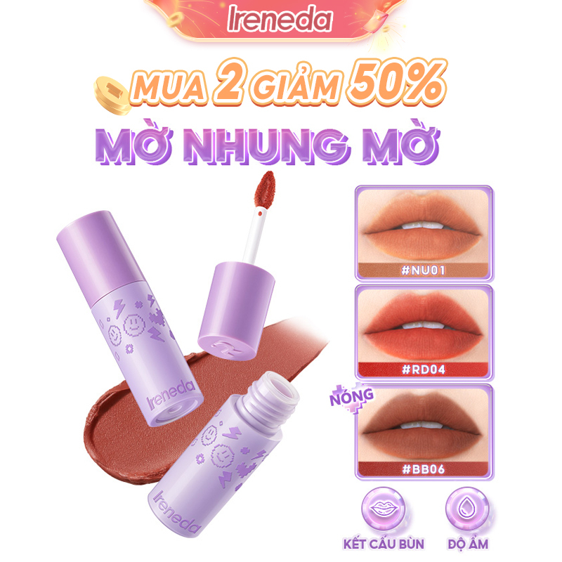 Ireneda Son Môi Dạng Kem Màu Nhung Lì Dưỡng Ẩm Lâu Trôi Trọng Lượng Nhẹ Dễ Phai Màu Hiệu Tiramisu