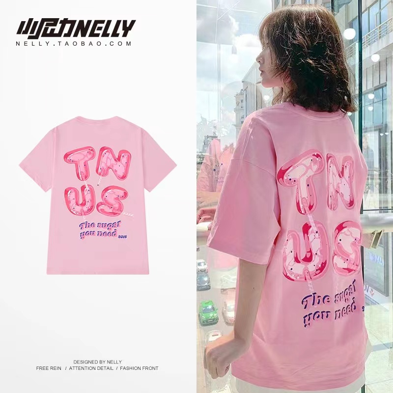 NELLY Áo Thun Cotton Tay Lỡ Dáng Rộng Thời Trang Unisex Cho Nam Và Nữ 6514