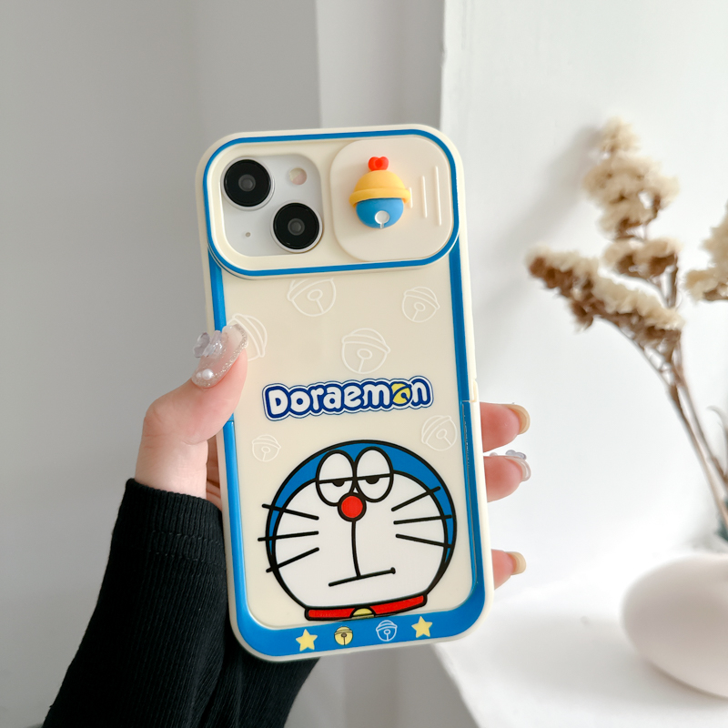 Ốp Điện Thoại Hình Doraemon Có Thanh Trượt Bảo Vệ Ống Kính Máy Ảnh Cho iPhone 14 13 11 12 pro max Apple 13