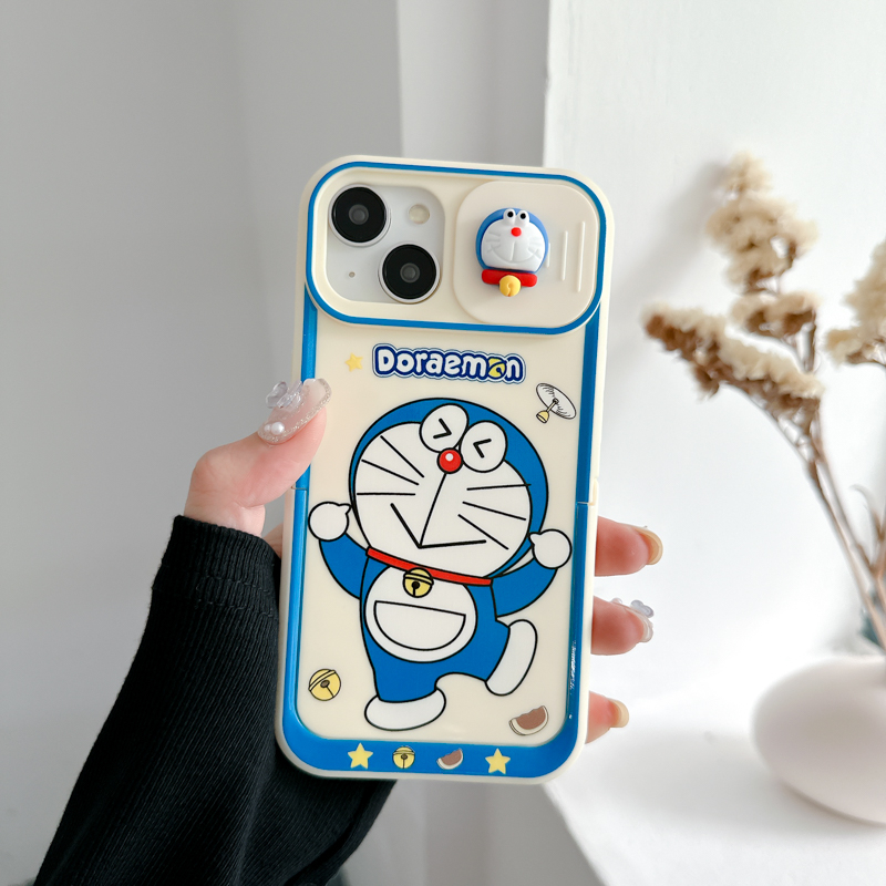 Ốp Điện Thoại Hình Doraemon Có Thanh Trượt Bảo Vệ Ống Kính Máy Ảnh Cho iPhone 14 13 11 12 pro max Apple 13