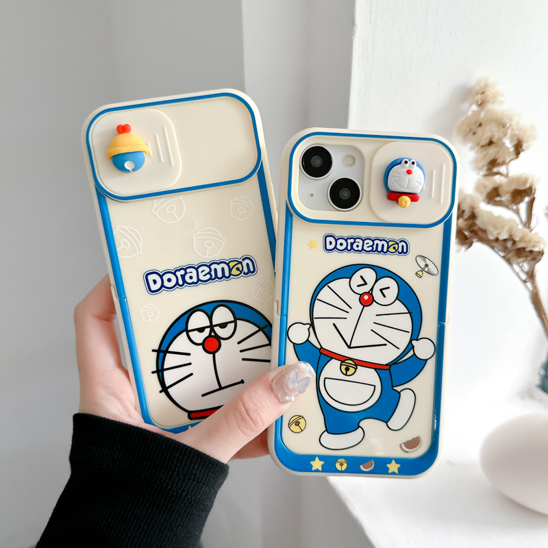 Ốp Điện Thoại Hình Doraemon Có Thanh Trượt Bảo Vệ Ống Kính Máy Ảnh Cho iPhone 14 13 11 12 pro max Apple 13
