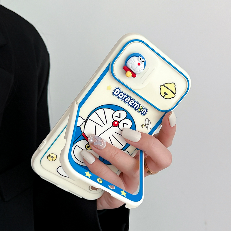 Ốp Điện Thoại Hình Doraemon Có Thanh Trượt Bảo Vệ Ống Kính Máy Ảnh Cho iPhone 14 13 11 12 pro max Apple 13
