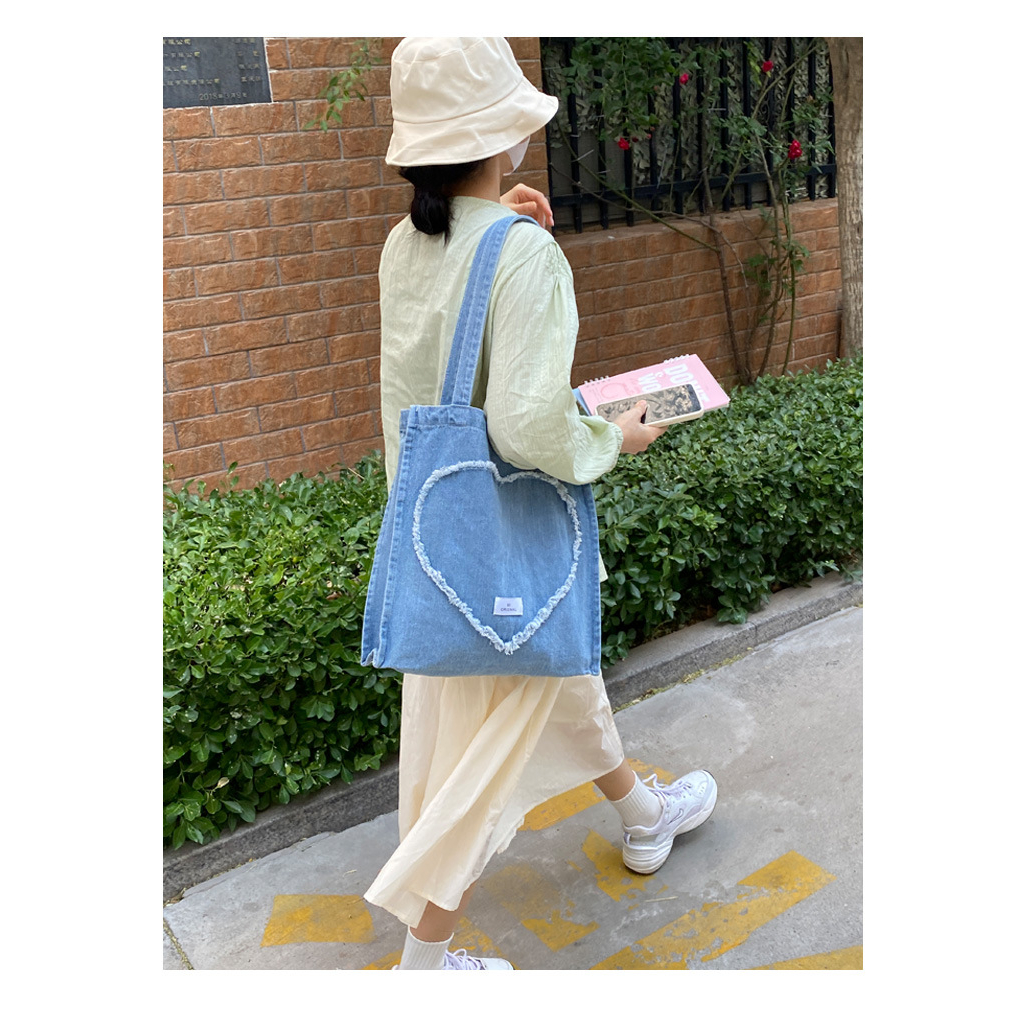 Túi Tote Đeo Vai Chất Liệu Denim Kích Cỡ Lớn Phong Cách Thời Trang Mới