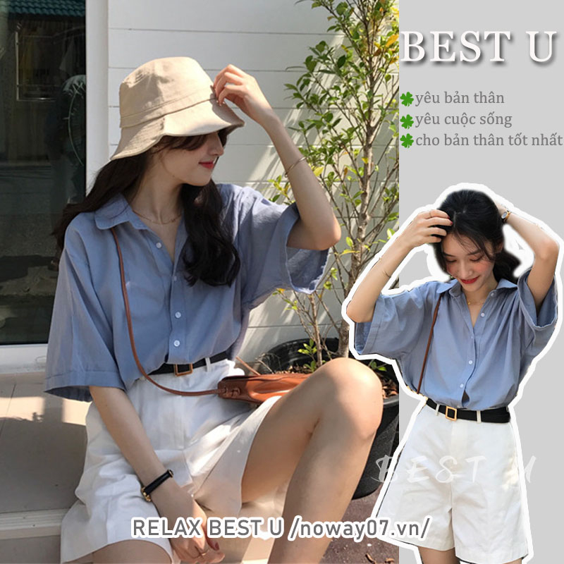 You You  Áo Sơ Mi Tay Ngắn Màu Sắc Đơn Giản Phong Cách Hàn Quốc Cho Nữ