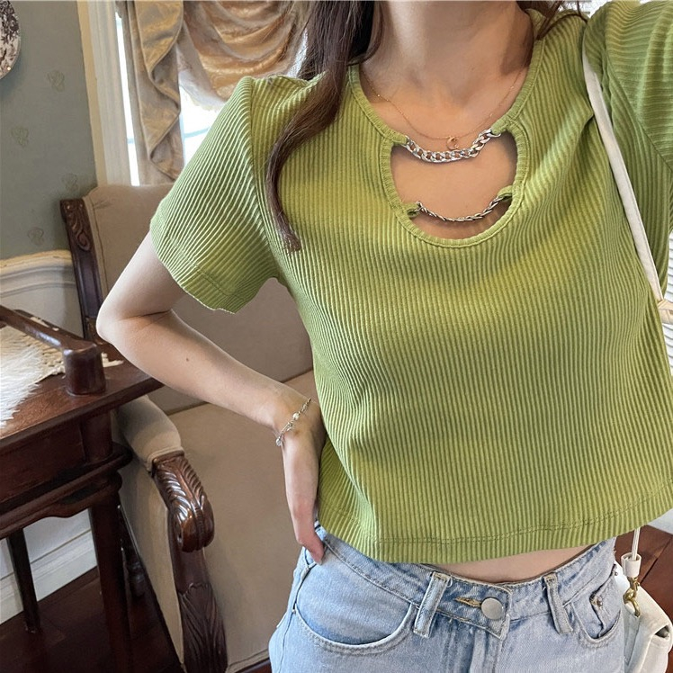 You You  Áo Thun Ngắn Tay Lưng Cao Dáng Ôm Thời Trang Mùa Hè Hàn Quốc Cho Nữ