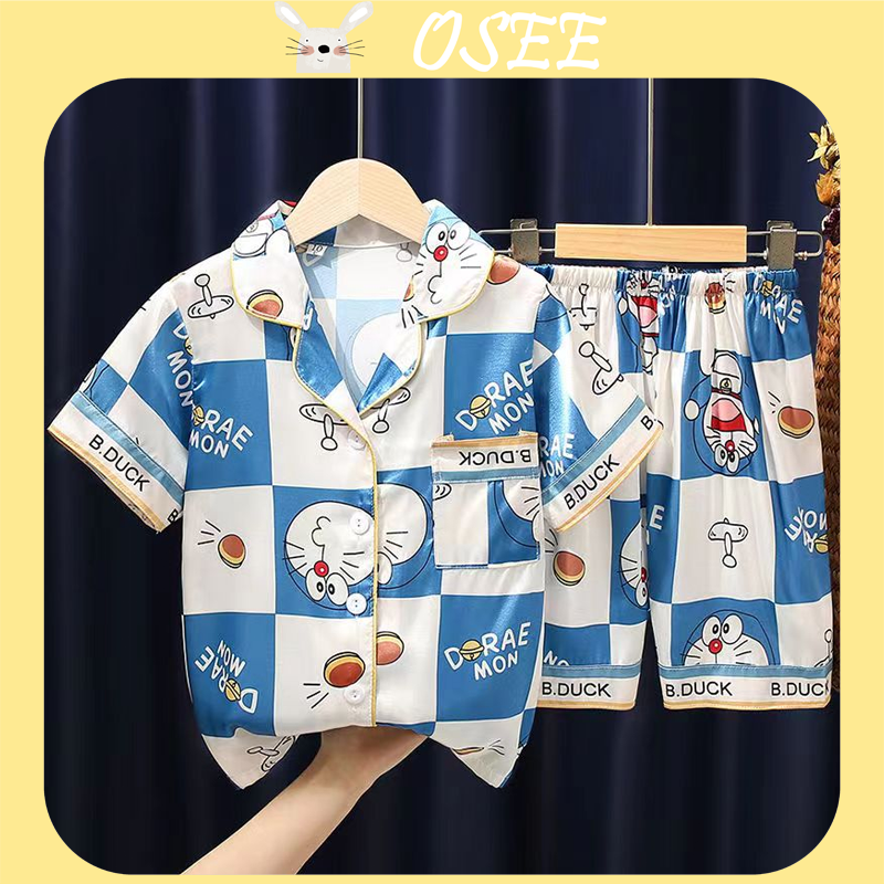Bộ Đồ Ngủ Tay Ngắn Vải Lụa Lạnh Mỏng In Hình mickey / Cậu Bé Bút Chì / Cậu Bé Bút Chì / Ultraman Thời Trang Mùa Hè Cho Bé Trai
