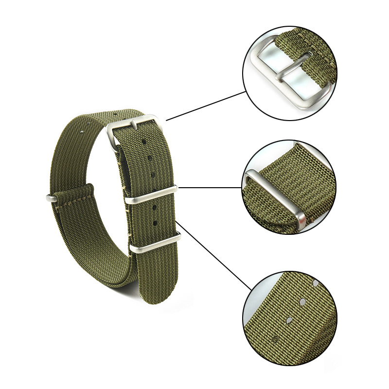 Dây Đeo Đồng Hồ Bằng Nylon Dệt Màu Trơn Chất Lượng Cao 18 / 20 / 22mm Cho Nam