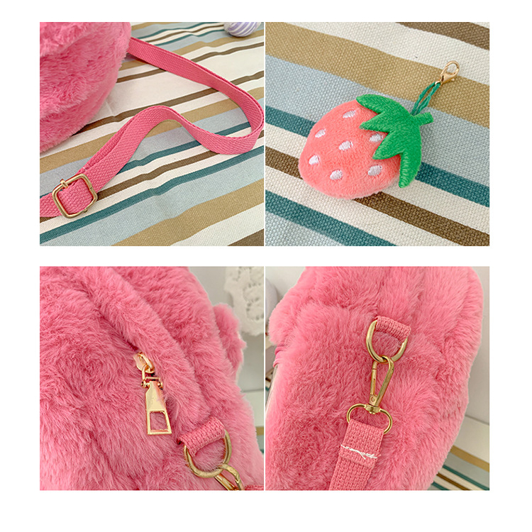 Alphaz Túi Đeo Chéo Trong Suốt Phối Lông Xù Kiểu Hoạt Hình Gấu Dâu Tây Đáng Yêu