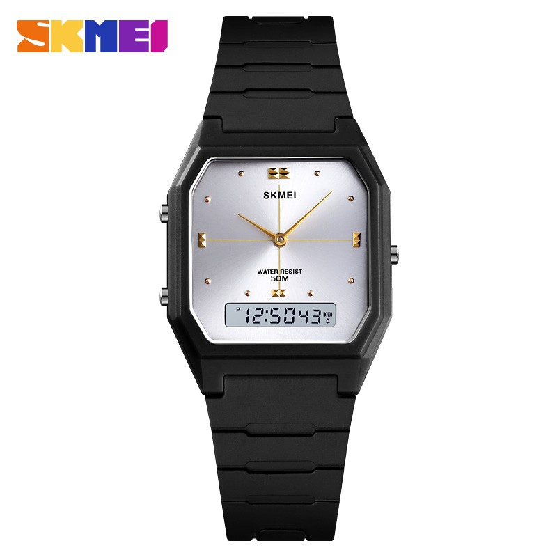 Đồng hồ đeo tay SKMEI 1604 kỹ thuật số da PU hai màn hình phong cách thể thao thời trang dành cho nam và nữ