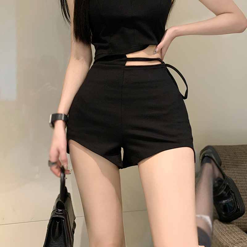 Quần Short Lưng Cao Màu Trơn Dáng Ôm Thời Trang Sang Trọng Cho Nữ