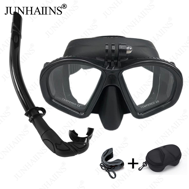 Bộ Mặt Nạ Lặn Biển Kèm Giá Đỡ Chữ J Và Kính Cường Lực Cho Gopro Đen