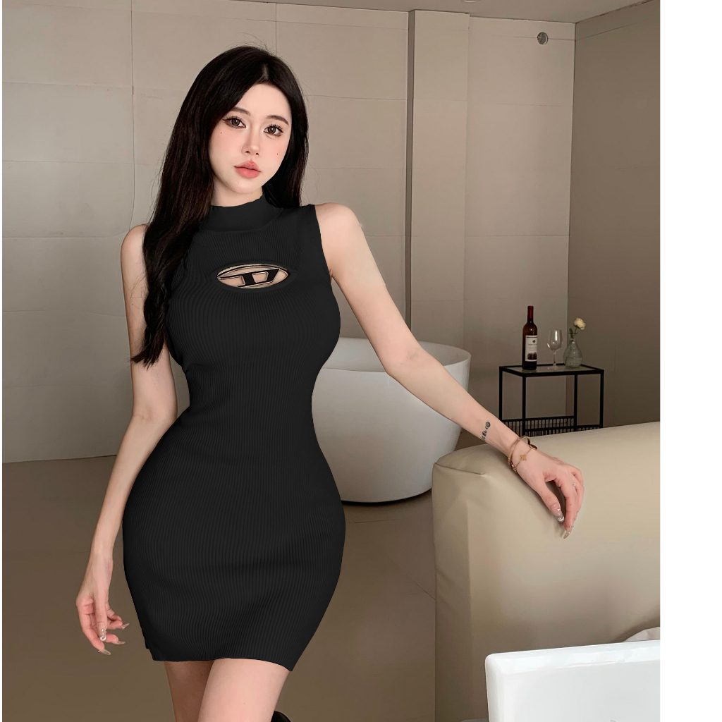 Đầm Dệt Kim Cổ Cao Không Tay Thời Trang Mùa Hè Hàng Mới Dành Cho Nữ