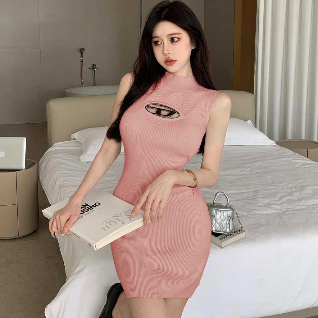 Đầm Dệt Kim Cổ Cao Không Tay Thời Trang Mùa Hè Hàng Mới Dành Cho Nữ