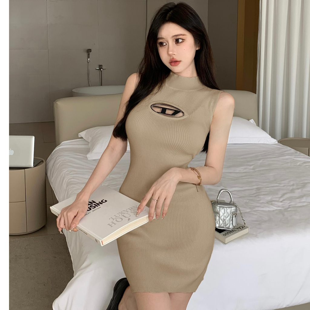 Đầm Dệt Kim Cổ Cao Không Tay Thời Trang Mùa Hè Hàng Mới Dành Cho Nữ