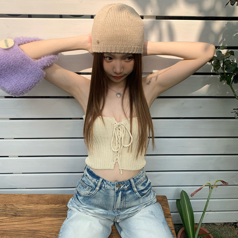 Áo Croptop Dệt Kim Màu Sắc Trơn Thời Trang Mùa Hè Phong Cách Hàn Quốc Cho Nữ