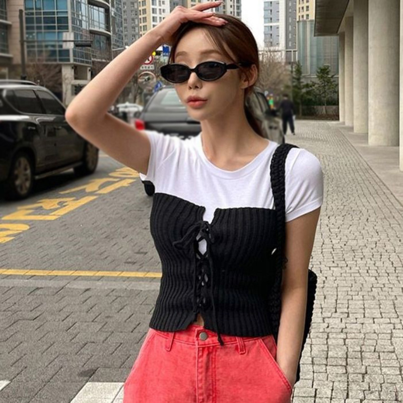 Áo Croptop Dệt Kim Màu Sắc Trơn Thời Trang Mùa Hè Phong Cách Hàn Quốc Cho Nữ