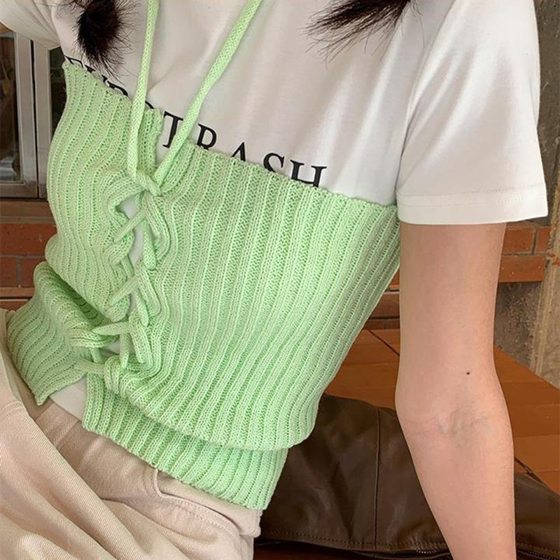 Áo Croptop Dệt Kim Màu Sắc Trơn Thời Trang Mùa Hè Phong Cách Hàn Quốc Cho Nữ