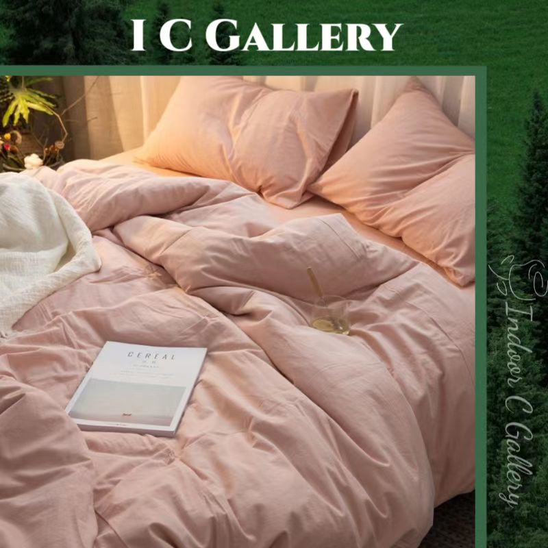 ICG Set Bộ chăn ga gối cotton poly hồng xanh xám