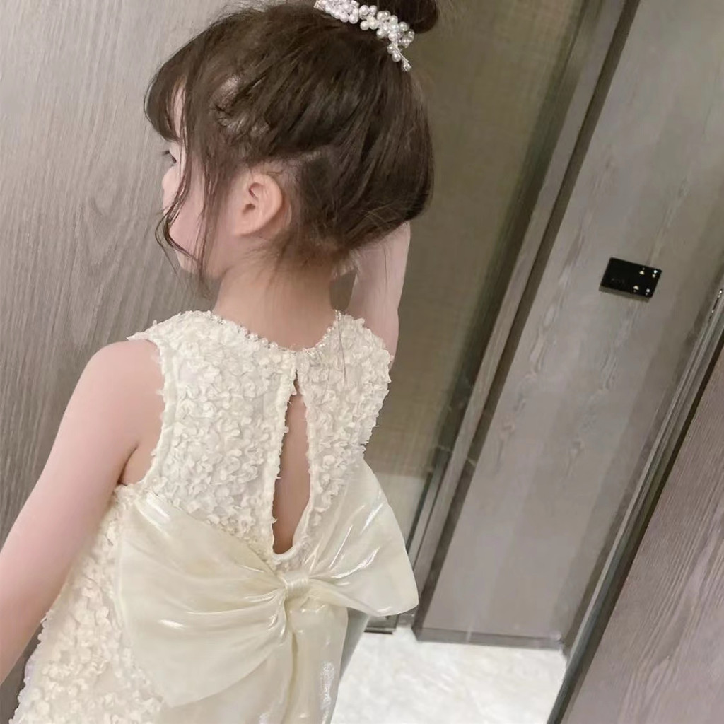 Mùa hè cô gái stereo hoa ngọc trai cổ áo tay đầm bướm lễ hội công chúa váy