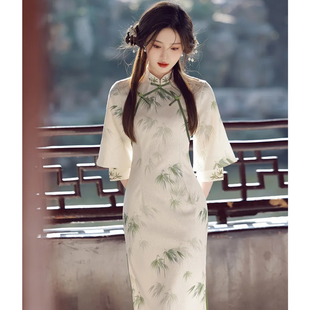 Sườn Xám Cách Tân Họa Tiết Thêu Phong Cách Trung Hoa Cho Nữ