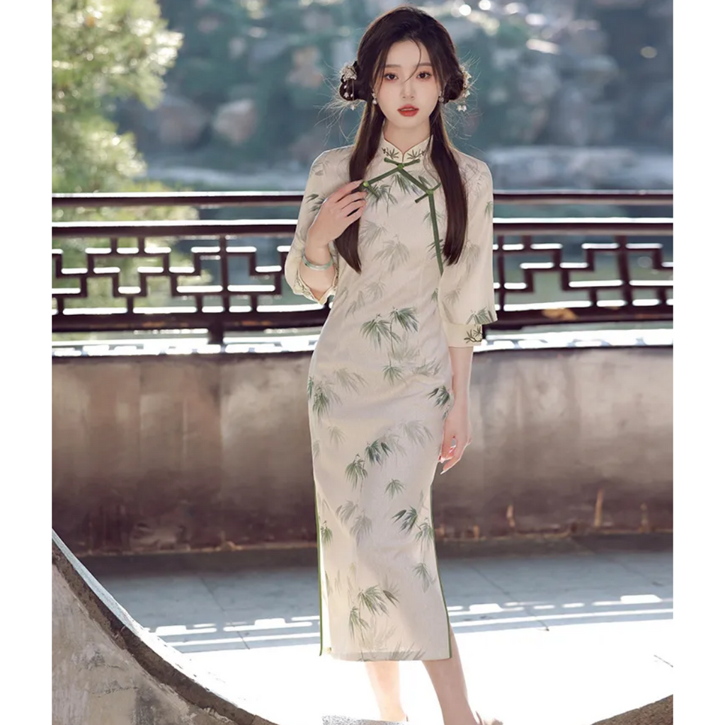 Sườn Xám Cách Tân Họa Tiết Thêu Phong Cách Trung Hoa Cho Nữ