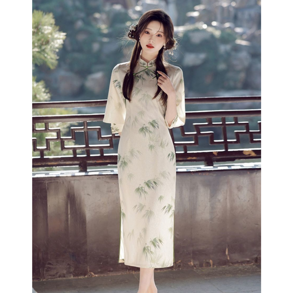 Sườn Xám Cách Tân Họa Tiết Thêu Phong Cách Trung Hoa Cho Nữ