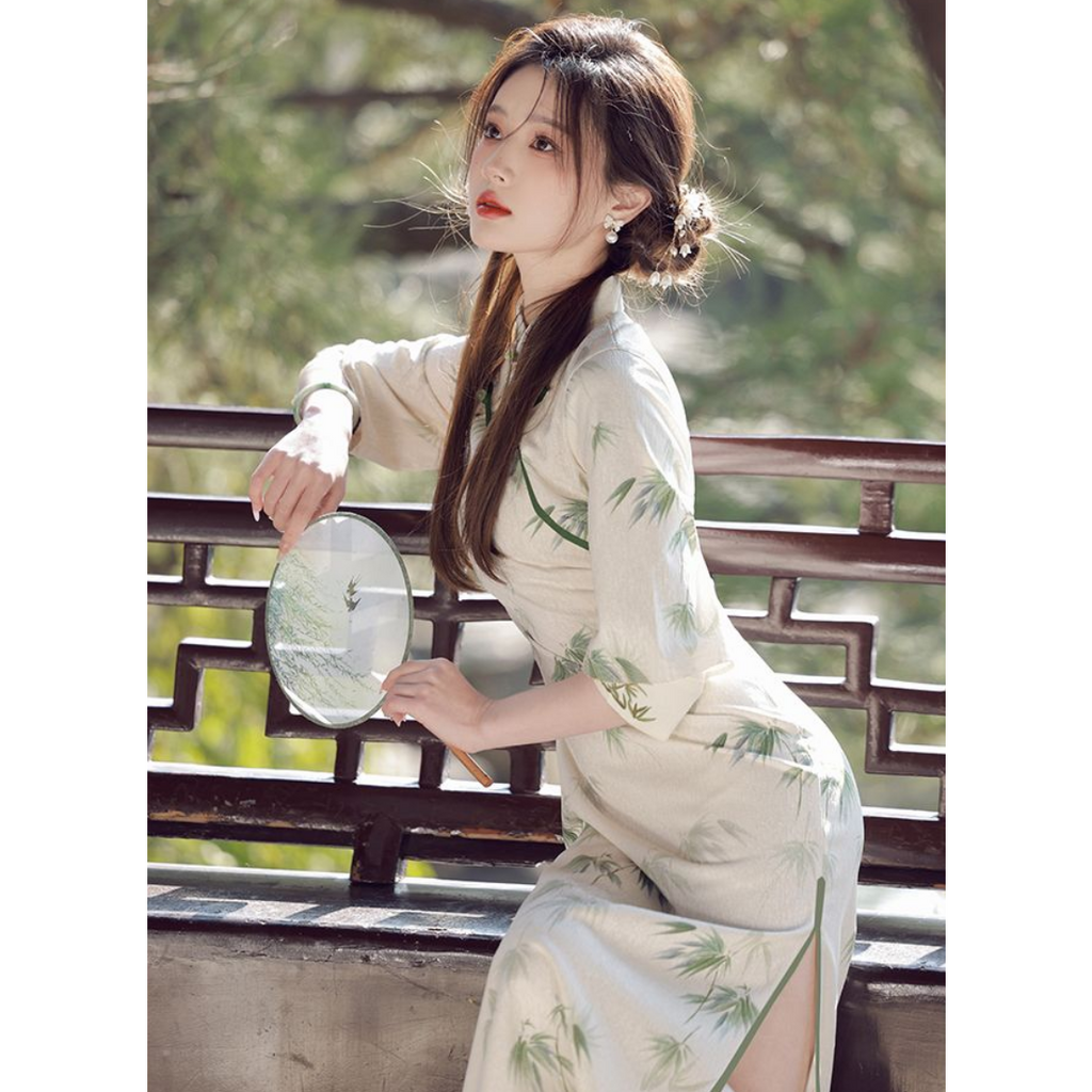 Sườn Xám Cách Tân Họa Tiết Thêu Phong Cách Trung Hoa Cho Nữ