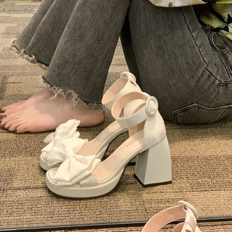 Sandal Cao Gót Đế Dày Đính Nơ Phong Cách Mới Cho Nữ dép sandal nữ