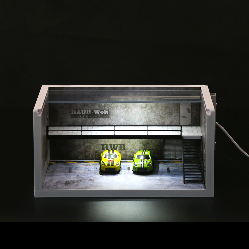 Mô Hình Đồ Chơi Bãi Đậu Xe Hai Lớp Có Đèn LED 1 / 64 Diorama