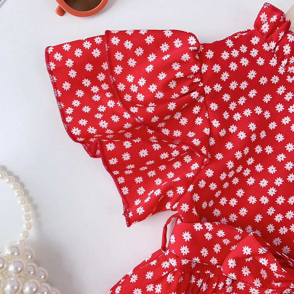 BEAR LEADER Đầm Cổ Đứng Nhún Bèo In Họa Tiết Hoa &amp; Gấu Phong Cách Hàn Quốc Thời Trang Mùa Hè 2023 Cho Bé Gái 4-7 Tuổi