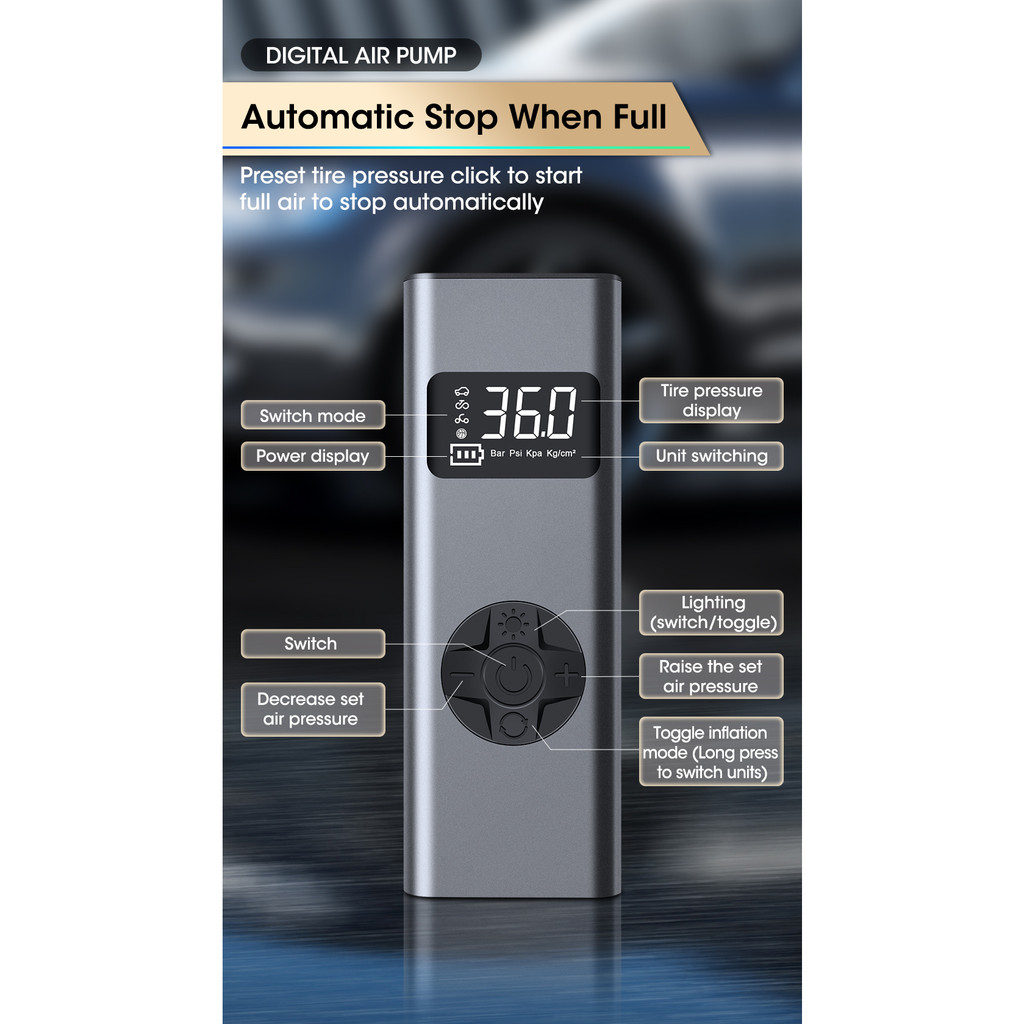 Máy Bơm Lốp Xe Đạp / Xe Hơi Mini Không Dây Sạc Lại Được Tiện Lợi