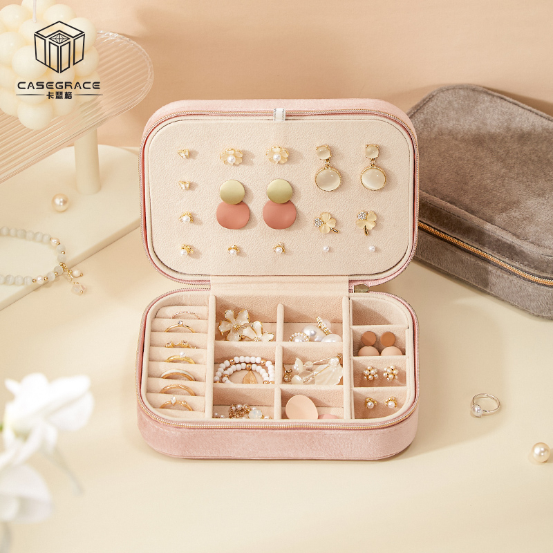 Hộp Đựng Trang Sức Bằng Nhung Có Khóa Kéo Tiện Dụng