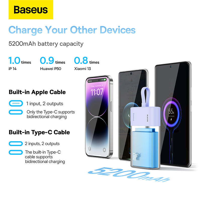 [Mã CBELOCT giảm 8% đơn 500K] Pin Sạc Dự Phòng Baseus Mini 20W 5200mAh Tích Hợp Dây Cáp Cho iPhone 14