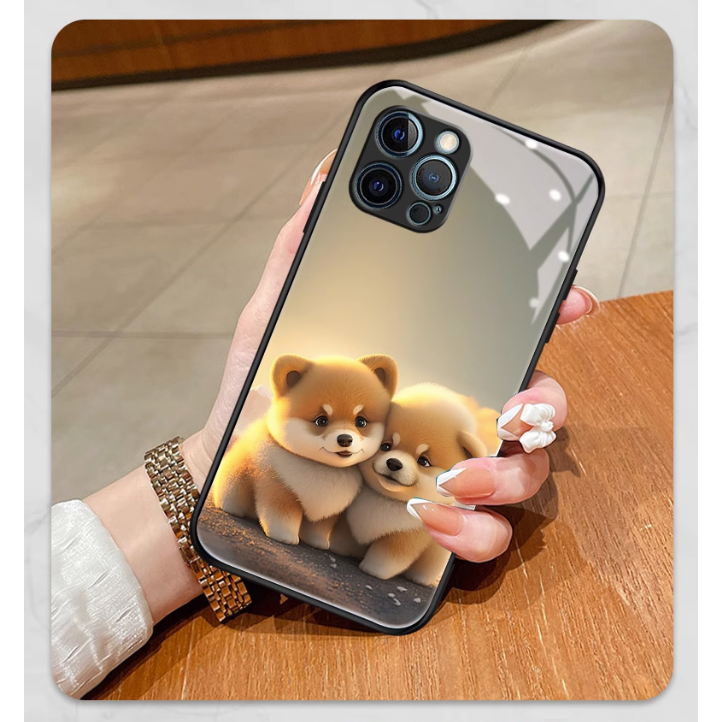 Ốp Điện Thoại Mặt Kính Cường Lực Họa Tiết Dễ Thương Cho iphone 13 pro max 12 mini 11 14 plus 7 plus 8 6s 6 XS max XR X