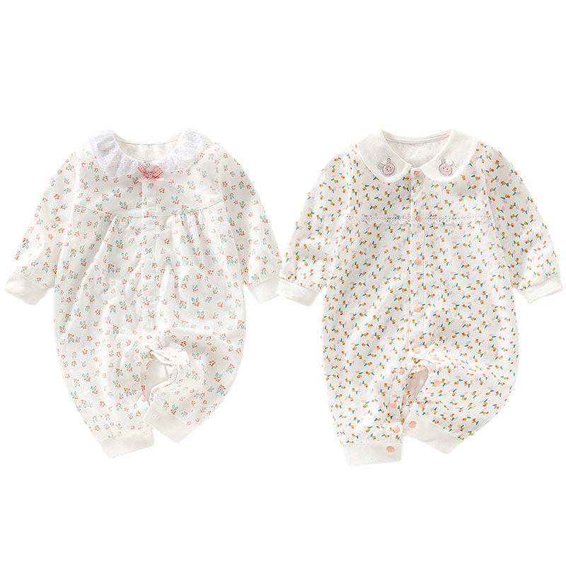 Bộ Áo Liền Quần Tay Dài 100% Cotton In Họa Tiết Thỏ Công Chúa Dễ Thương Cho Bé Gái 0-2 Tuổi