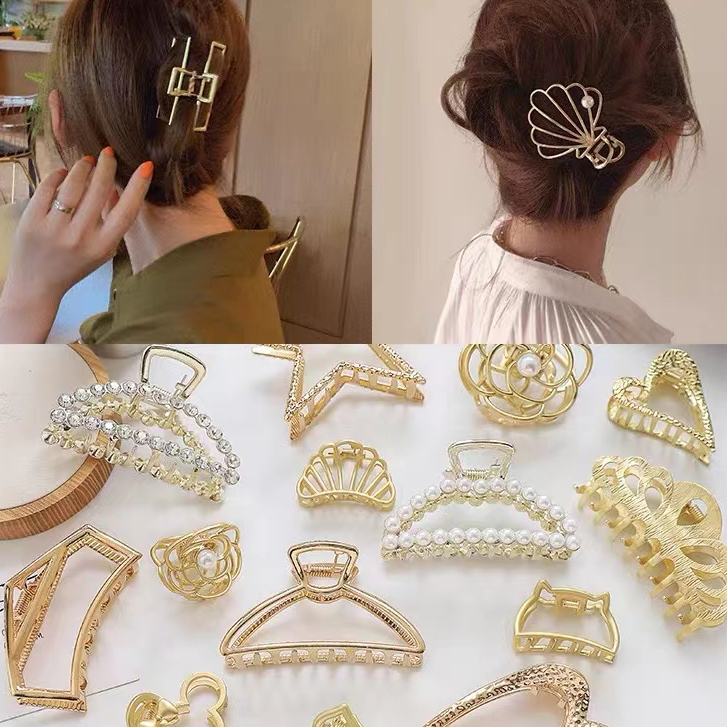 Kẹp Tóc Kim Loại Thiết Kế Rỗng Chống Trượt Phong Cách Hàn Quốc Cho Nữ