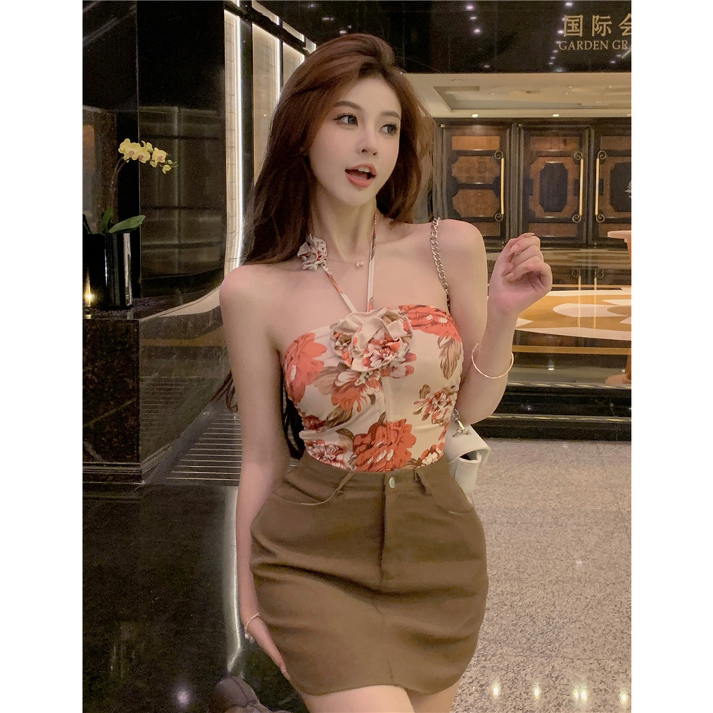 QADCOL Áo Ngắn Không Tay Họa Tiết Hoa Gợi Cảm Cho Nữ