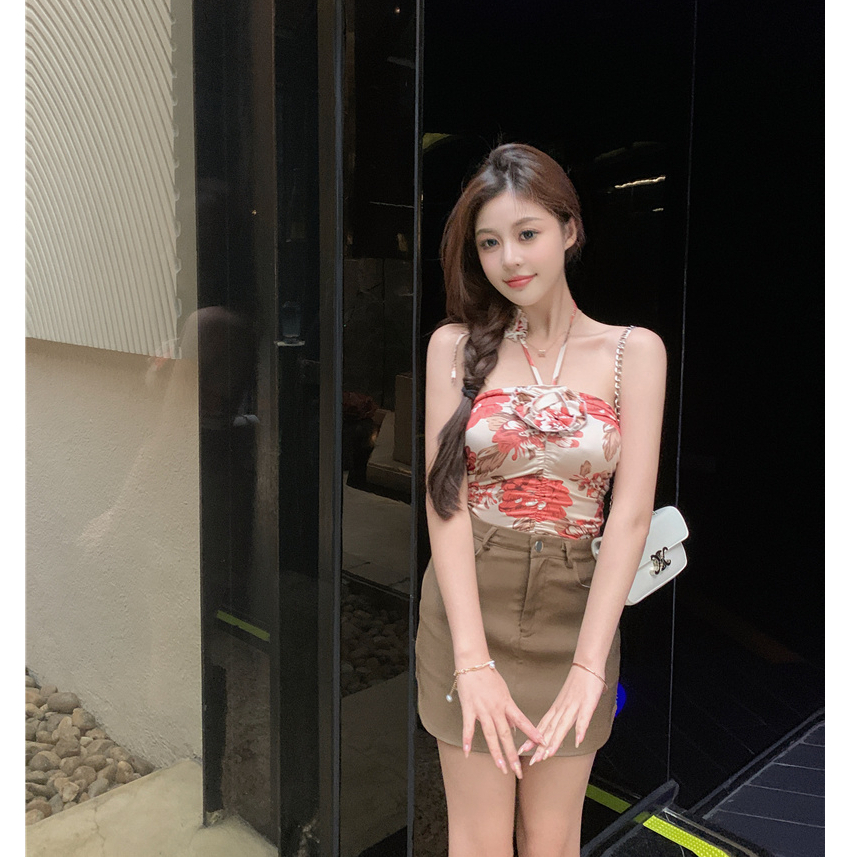 QADCOL Áo Ngắn Không Tay Họa Tiết Hoa Gợi Cảm Cho Nữ