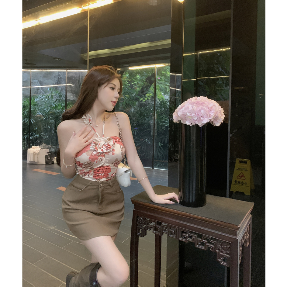 QADCOL Áo Ngắn Không Tay Họa Tiết Hoa Gợi Cảm Cho Nữ