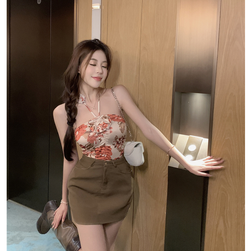 QADCOL Áo Ngắn Không Tay Họa Tiết Hoa Gợi Cảm Cho Nữ