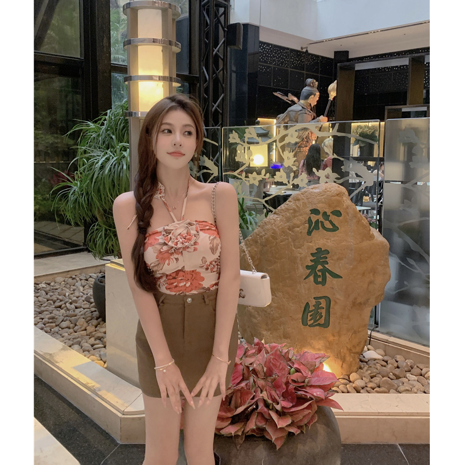 QADCOL Áo Ngắn Không Tay Họa Tiết Hoa Gợi Cảm Cho Nữ