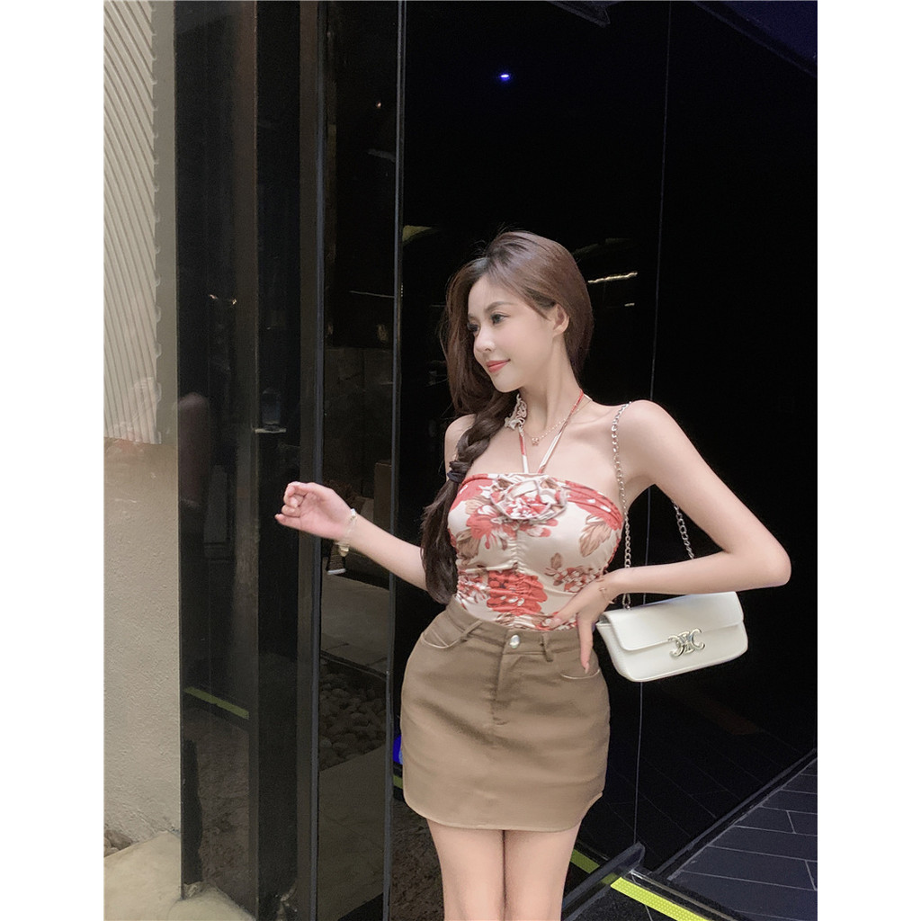 QADCOL Áo Ngắn Không Tay Họa Tiết Hoa Gợi Cảm Cho Nữ