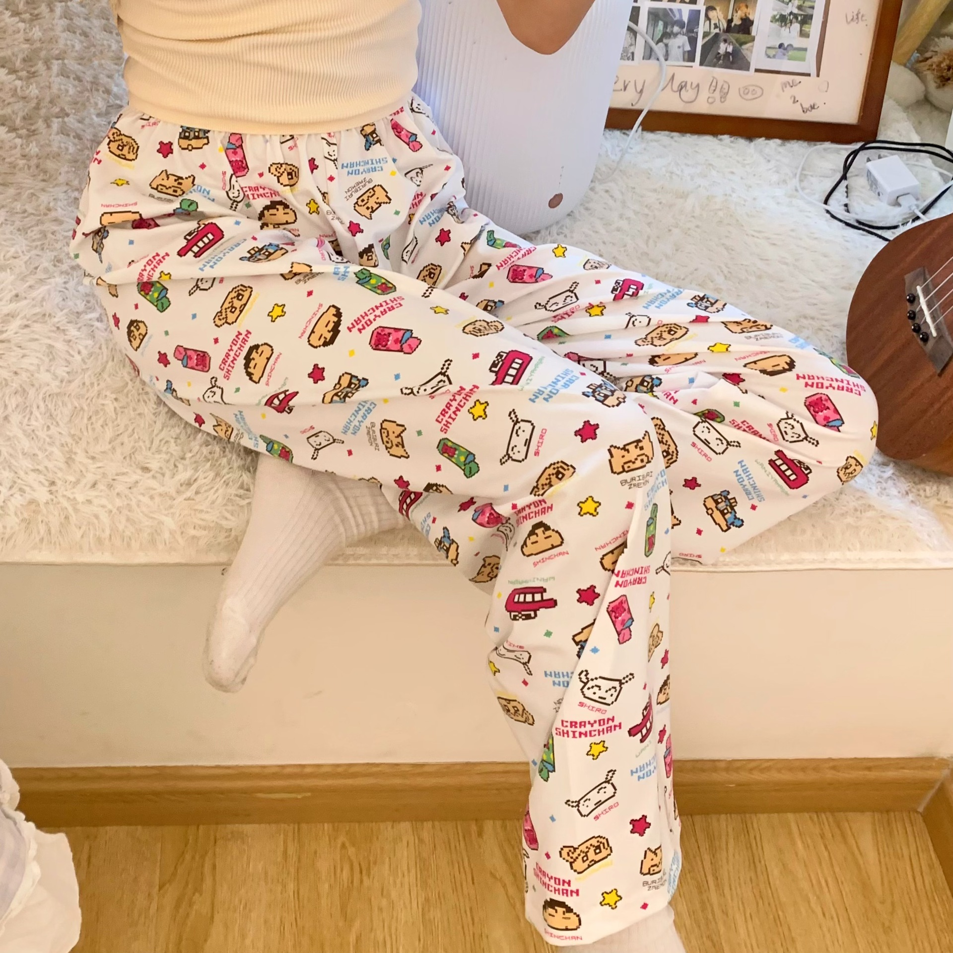 Quần Ngủ Dài Dáng Rộng In Hoạt Hình Phong Cách Hàn Quốc Xinh Xắn Cho Nữ