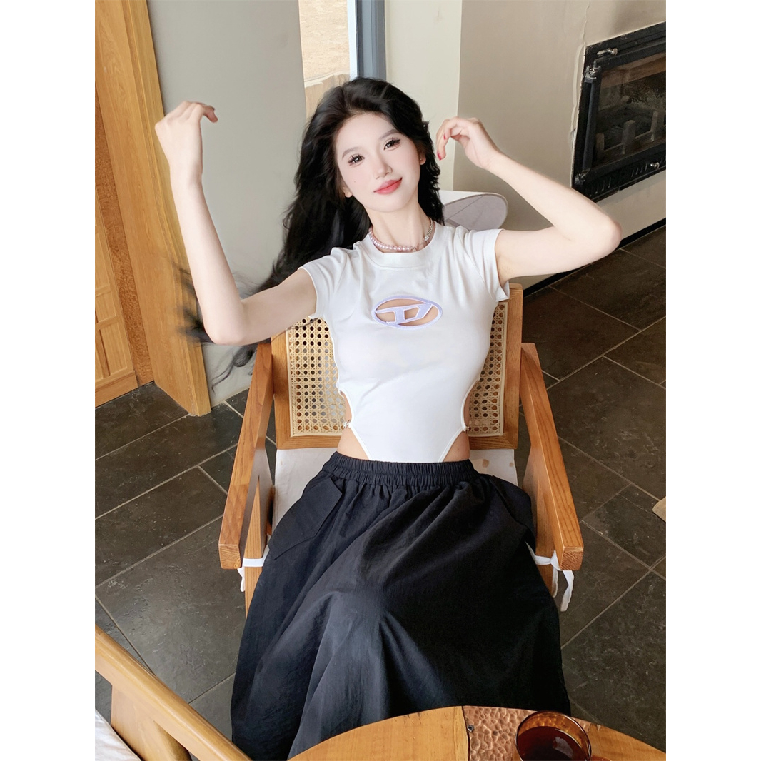 QADCOL Áo Thun Tay Ngắn Màu Đen Dáng Ôm Thời Trang Mùa Hè Cho Nữ