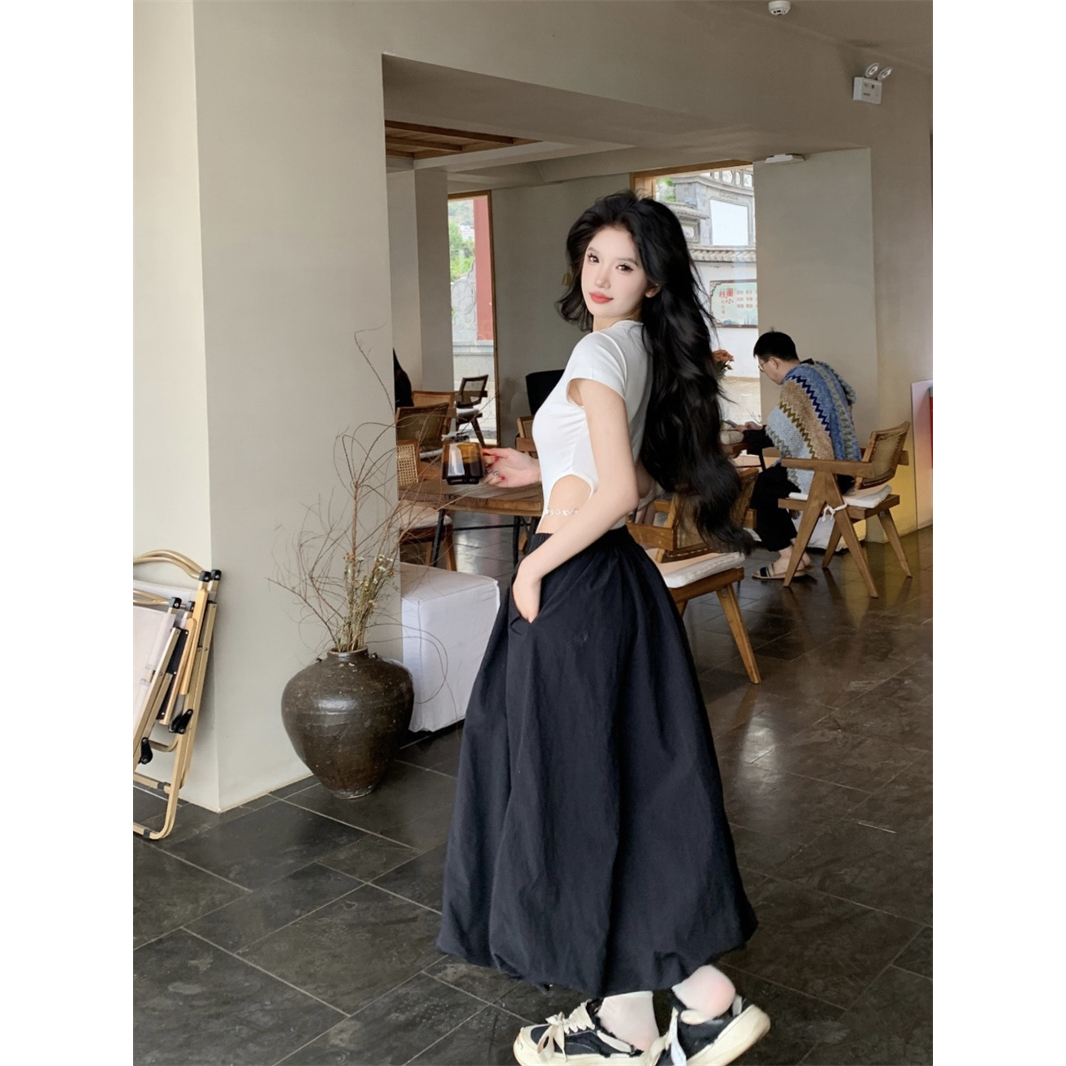 QADCOL Áo Thun Tay Ngắn Màu Đen Dáng Ôm Thời Trang Mùa Hè Cho Nữ